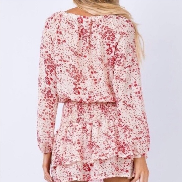 Princess Polly Altona Floral Print Mini Dress red/white long sleeve ruched - Picture 4 of 5